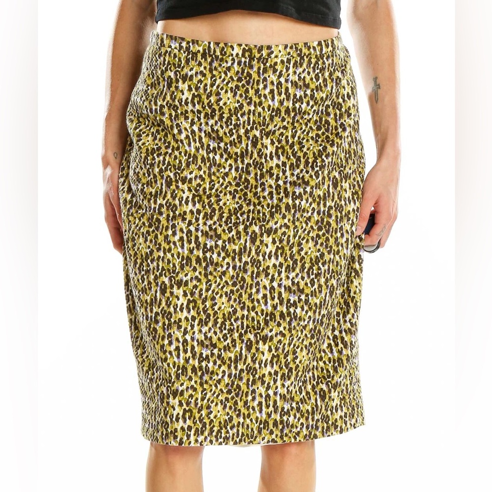 J.CREW Brown Yellow Printed Pencil Skirt size 2